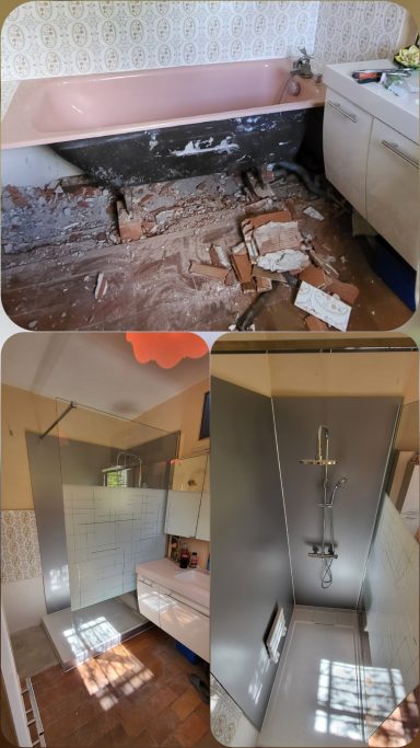 Remplacement d'une baignoire par une douche a l'italienne