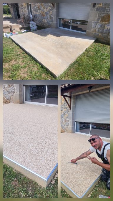 Réalisation d'une terrasse en moquette de pierre